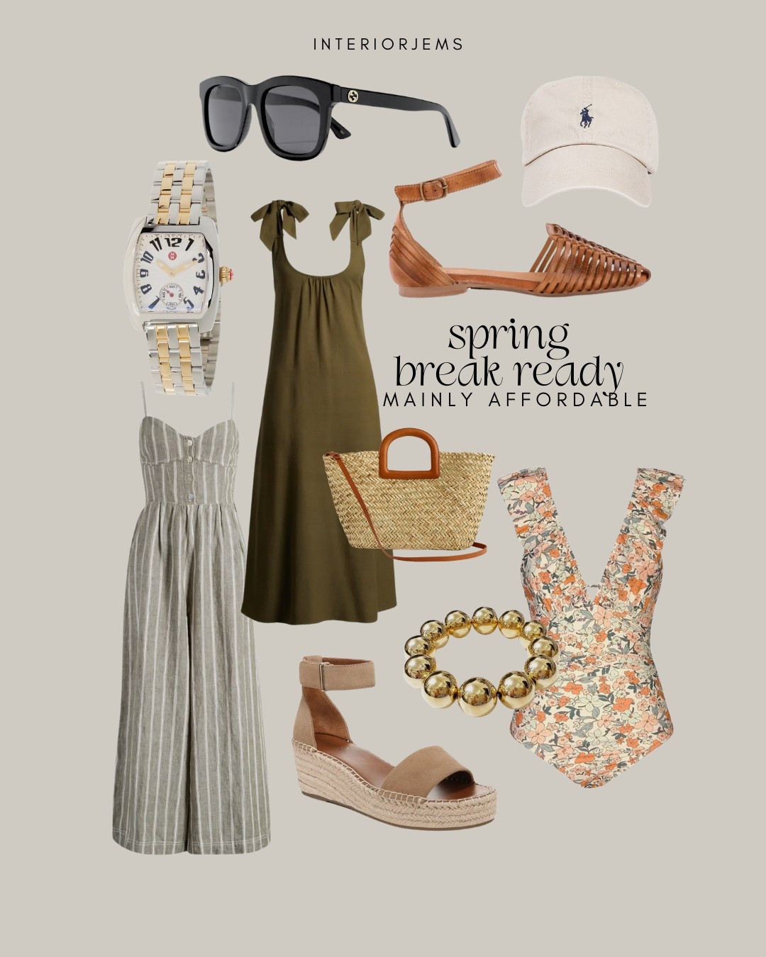 Spring break, ready women’s fashion, mainly affordable, floral bathing suit from Amazon, the prettiest linen like jumpsuit, bathing, suit, cover-up, sandals, slides, jewelry from Amazon, bracelet, Michelle watch is a splurge, but still heavily discounted, Gucci, sunglasses, Nordstrom rack, baseball hat

#LTKSaleAlert #LTKHome #LTKStyleTip