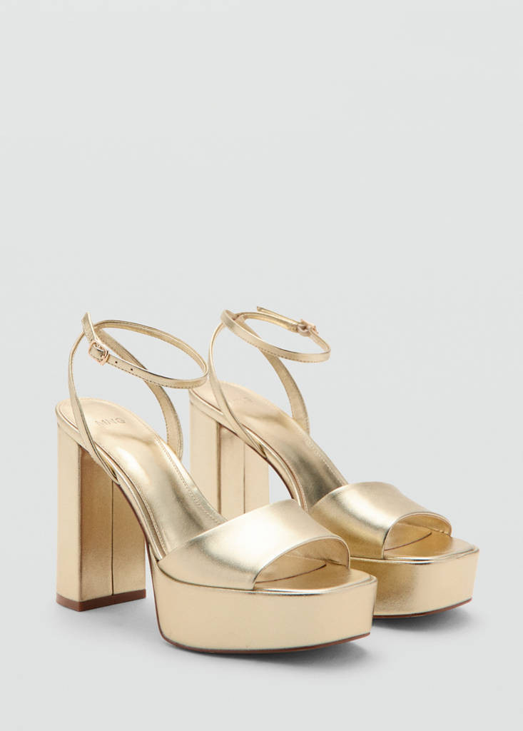 Metallic-effect heeled sandals gold - Woman - 9½ - MANGO | Mango (US/MX/AU)