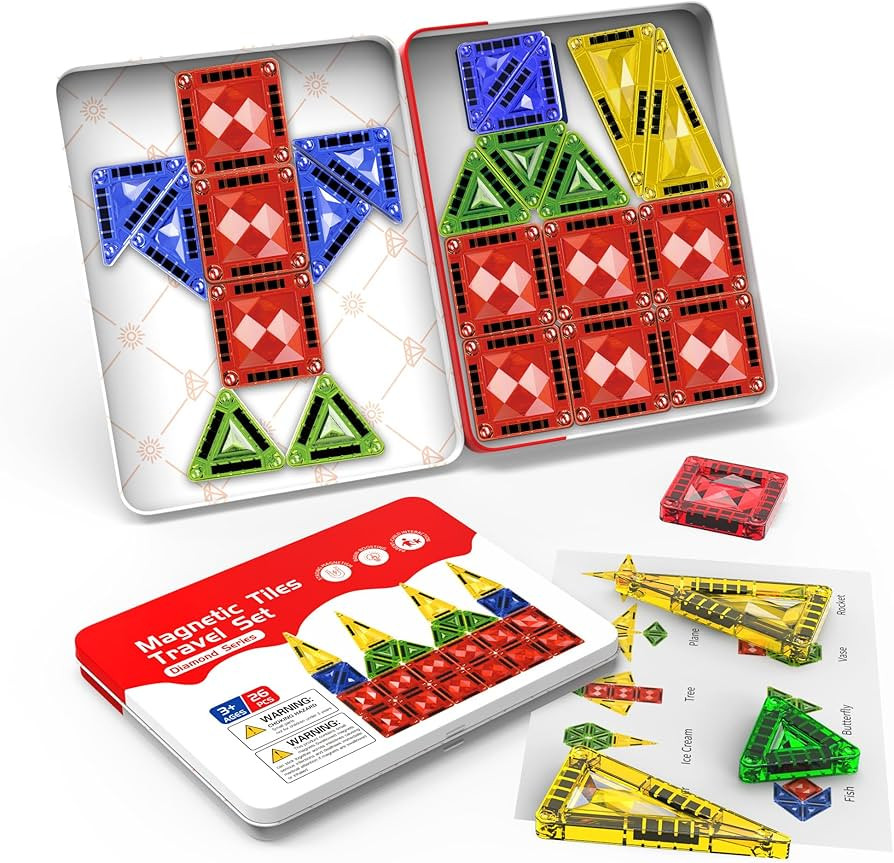 Mini Magnetic Tiles for Kids Ages 3-8, Travel Magnetic Building Blocks with Metal Storage Box, ST... | Amazon (US)