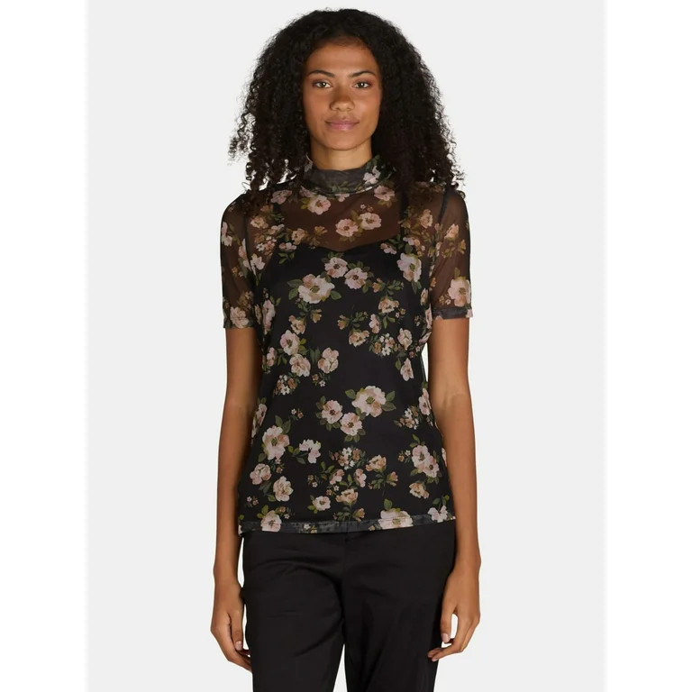 Time and Tru Women's Mesh Tee with Short Sleeves, Sizes S-XXXL - Walmart.com | Walmart (US)