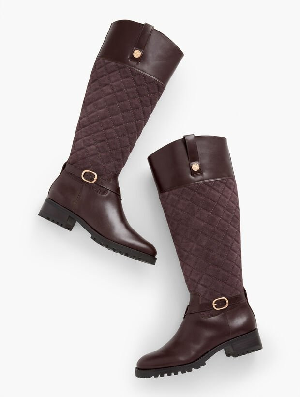 Tish Quilted Leather Riding Boots - Extended Calf | Talbots