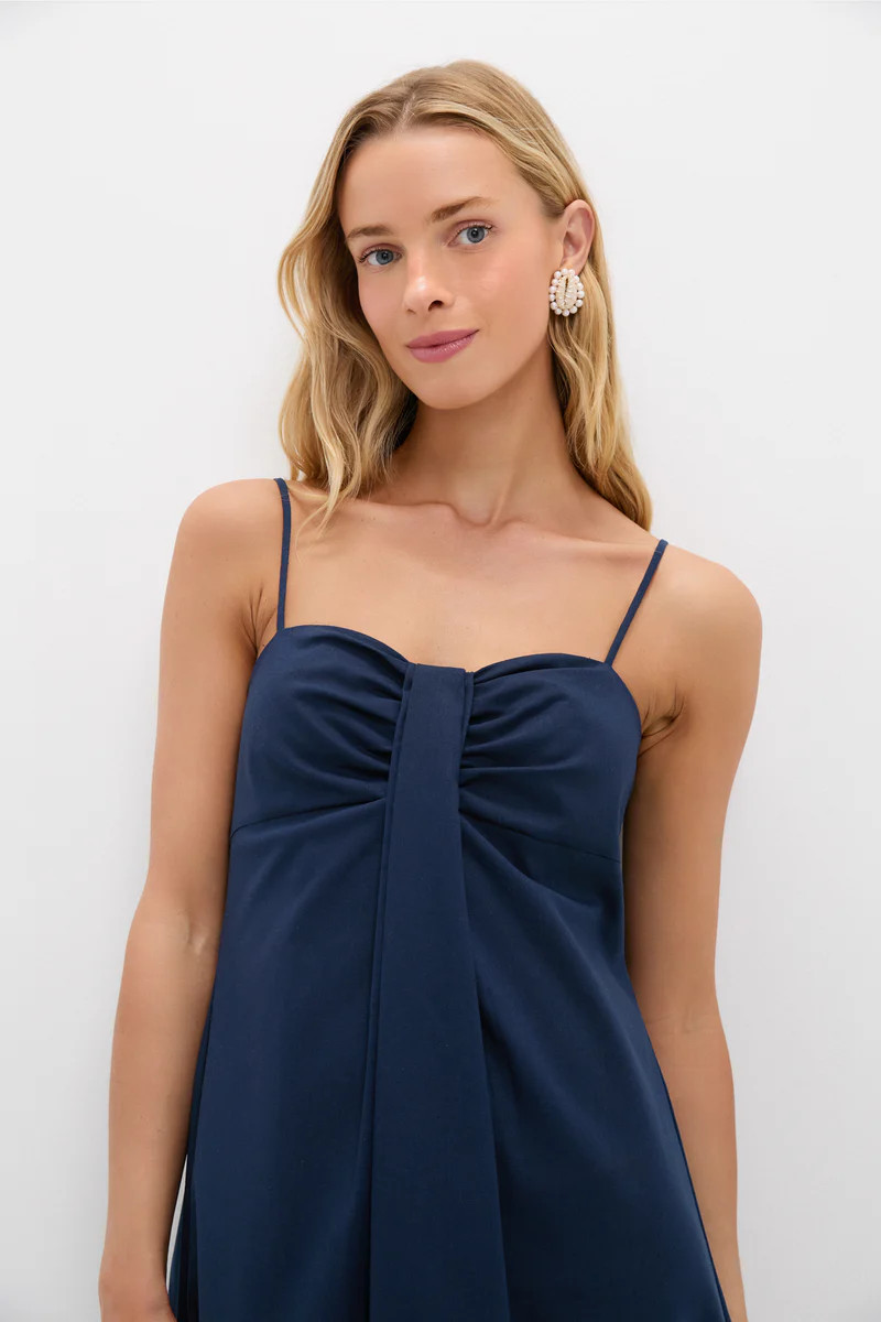 Navy Linen Front Pleated Zoe Dress | Tuckernuck (US)