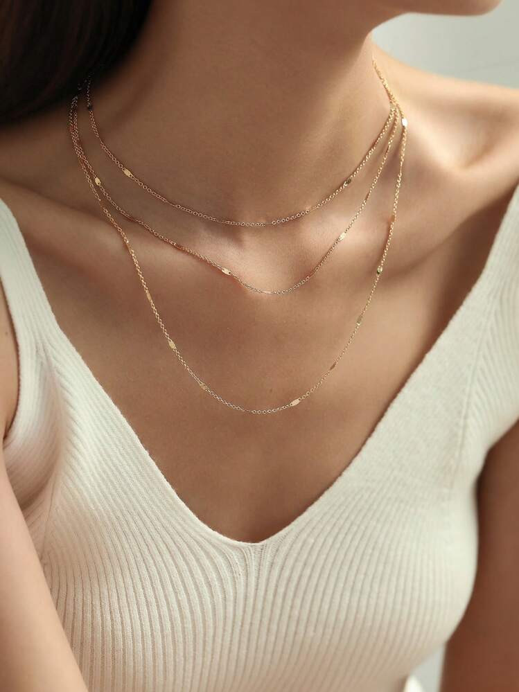 Nooxian 1pc Fashionable Minimalist Gold Tone Chain Multilayer Necklace, Suitable For Women Daily ... | SHEIN