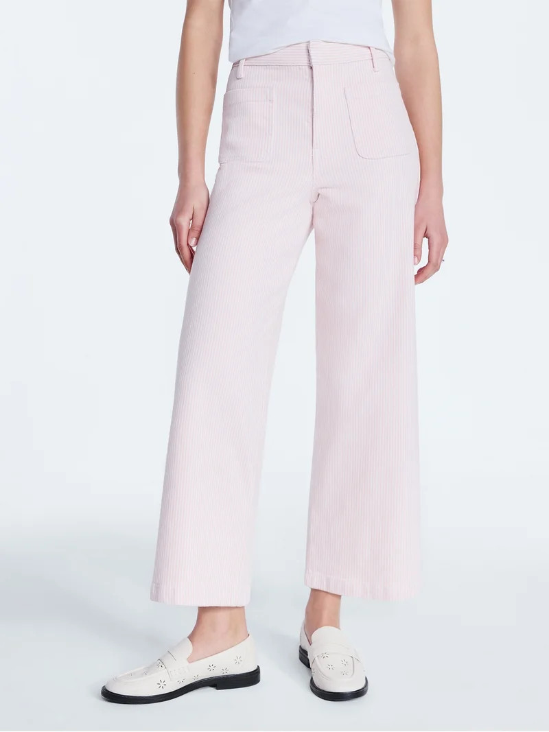 Free Assembly Women's High Rise Cropped Patch Pocket Seersucker Pants, 26" inseam, Sizes 0-20 | Walmart (US)