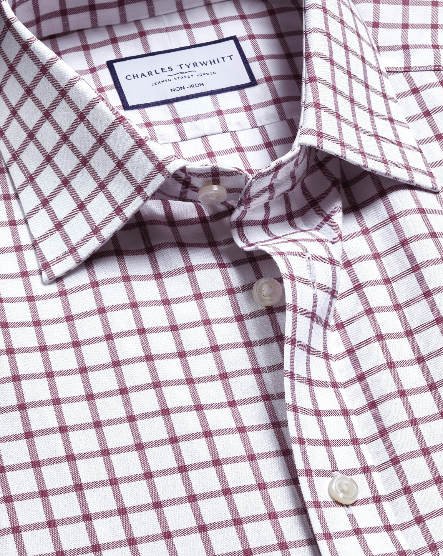 Non-Iron Twill Check Shirt - Dark Pink | Charles Tyrwhitt