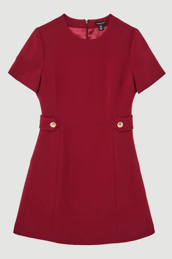 Compact Stretch Essential Waist Tab Detail Tailored Mini Dress | Karen Millen | Karen Millen UK + IE + DE + NL