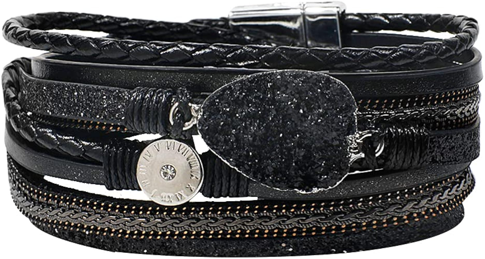 Leather Wrap Bracelet for Women - Handmade Clasp Bangle Bracelet with Pearl Beads Crystal Wristba... | Amazon (US)