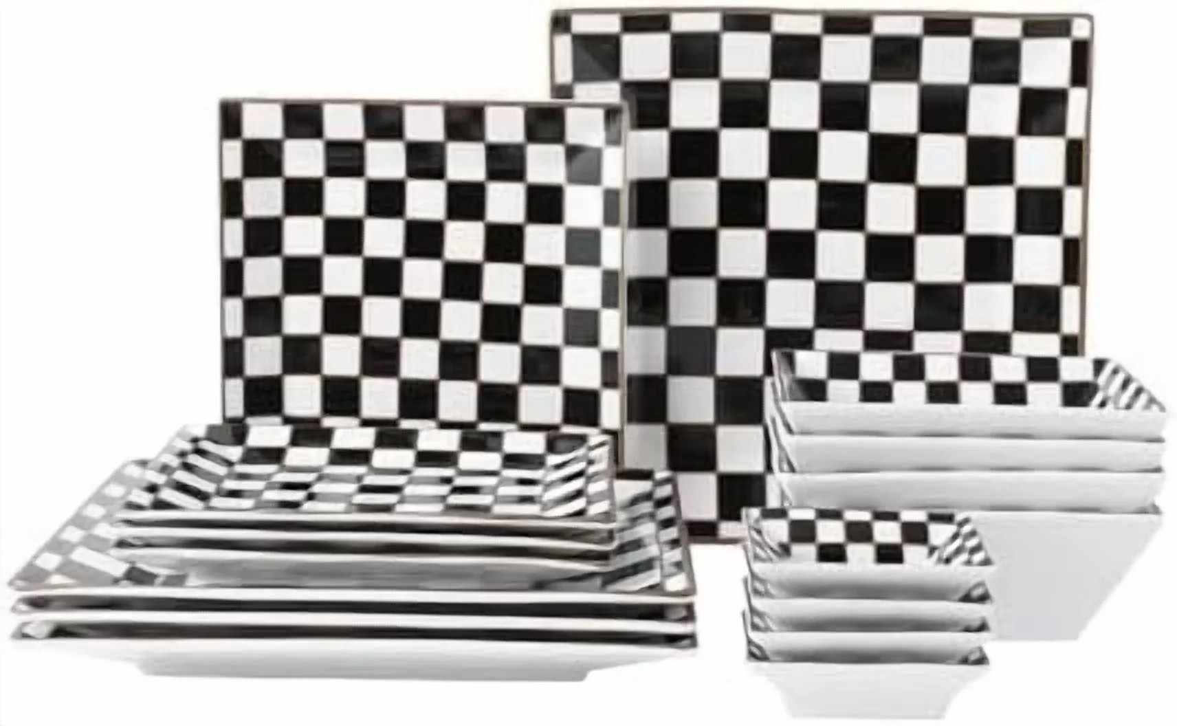 g Checker Porcelain Square Dinnerware Set for 4, Dishes Set for 4 with 3.3-inch Dipping Saucers, ... | Walmart (US)