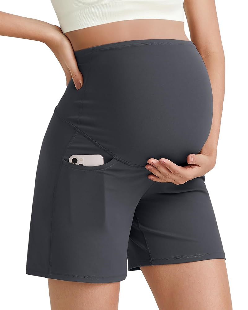 G4Free BareFeel Maternity Athletic Shorts with Pockets Over The Belly Workout Pants Comfy Summer ... | Amazon (US)