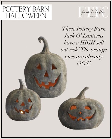 Pottery Barn Jack O’ Lanterns. Follow @farmtotablecreations on Instagram for more inspiration. Terracotta Pumpkins. Fall Decor. Halloween Decor. Sell out risk  

#LTKSeasonal #LTKhome #LTKFind