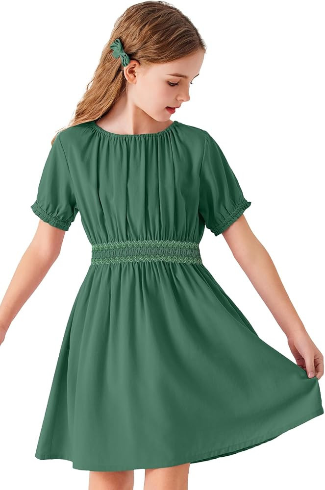 Girls Floral Smocked Waist Dress Church Holiday Playwear Soft Midi Dress with Pockets | Amazon (US)