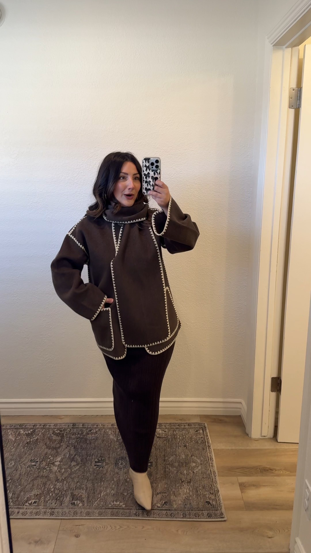 This coat is pure perfection. Double-faced merino wool makes it soft, warm, and drapey while the built-in scarf detail elevates everything. I sized down to an XS (runs big). Color: Cocoa Melange.

@onequince 
#QuincePartner #FallCoatEdit #CapsuleWardrobe


#LTKSeasonal #LTKHoliday #LTKStyleTip