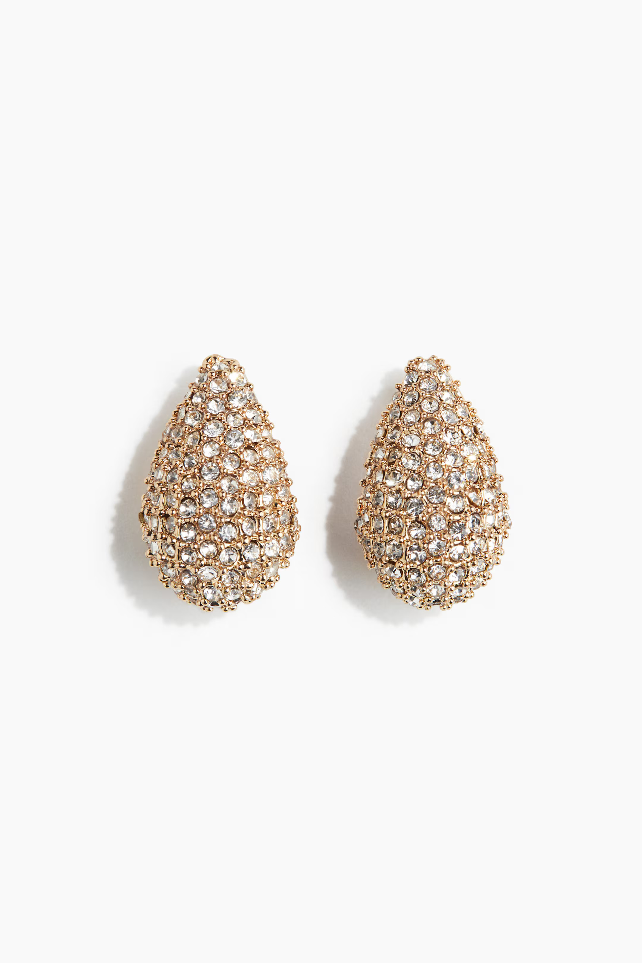 Rhinestone-decorated dome earrings - Gold-coloured - Ladies | H&M GB | H&M (UK, MY, IN, SG, PH, TW, HK)