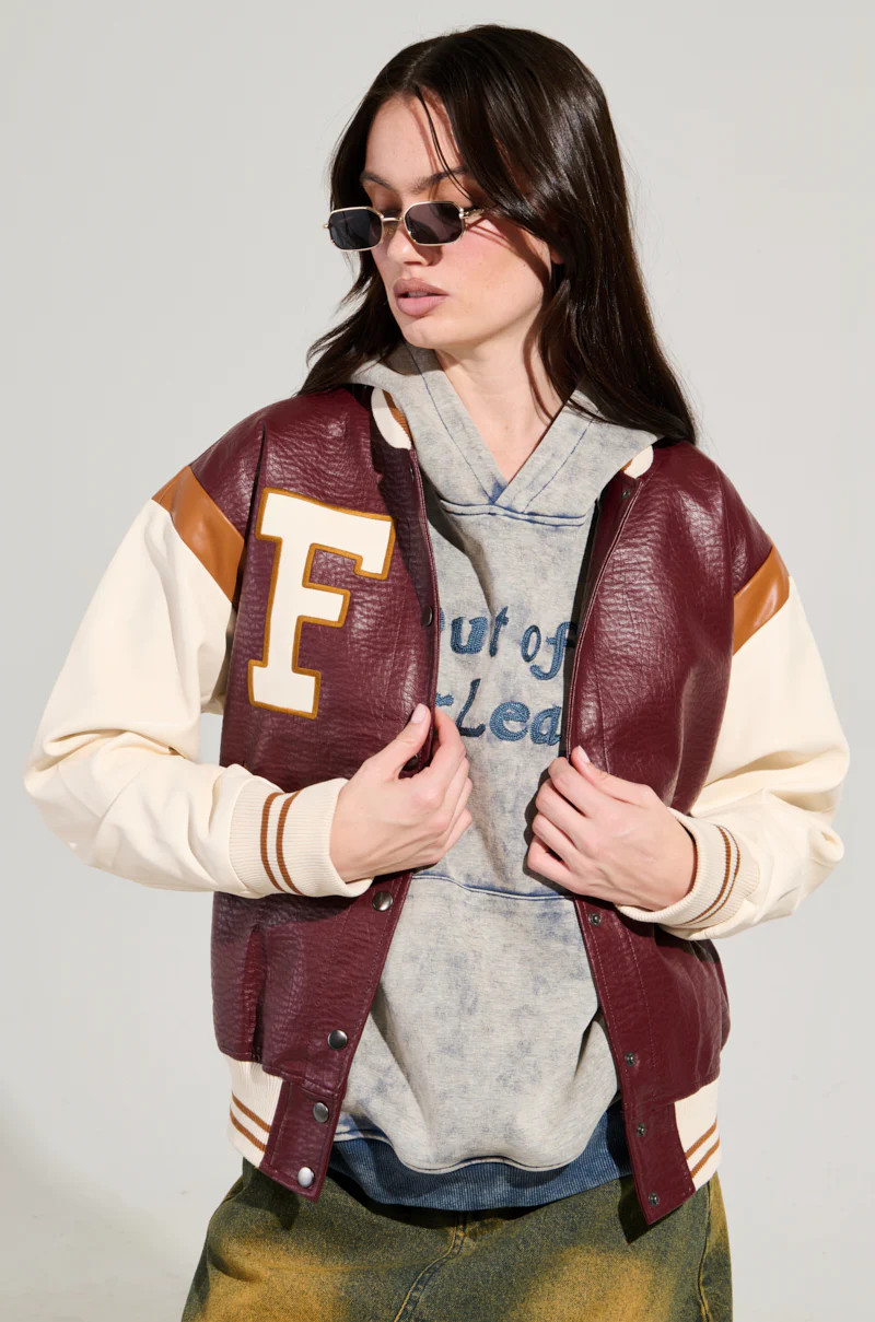 ROCKIT FAUX LEATHER VARSITY BOMBER | AKIRA