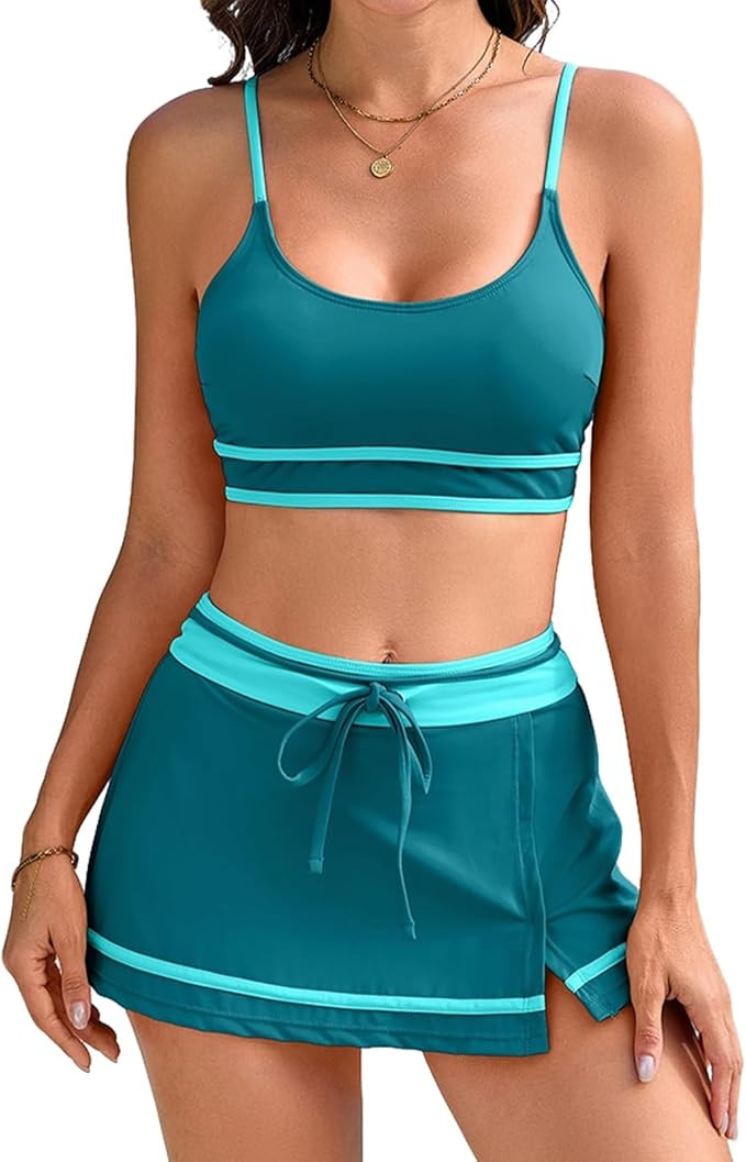 RIHOAS Women's Bikini with Swim Skirt -2026 Tummy Control Two Piece Bathing Suit High Waisted Pus... | Amazon (US)