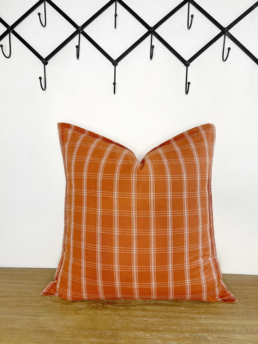 Burnt Orange Pillow Cover, Decorative Fall Pillow Cover, Windowpane 20x20 Pillow Cover, Linen Cot... | Etsy (US)