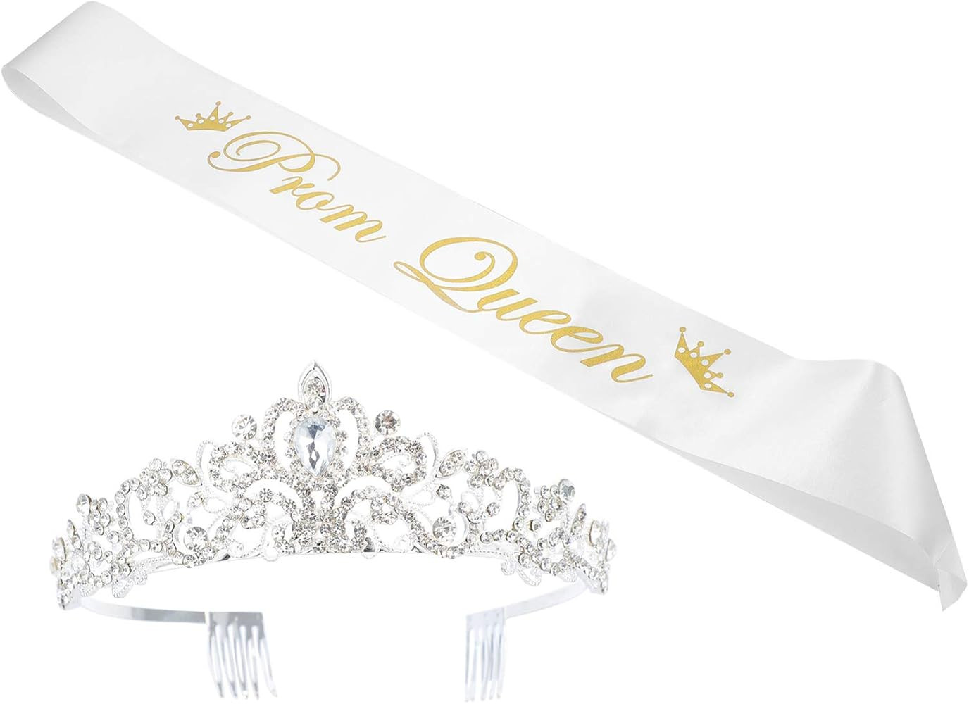 Prom Queen Satin Sash Graduation Wedding Crown with Comb Set Bridal Tiaras Party Accessories Head... | Amazon (US)