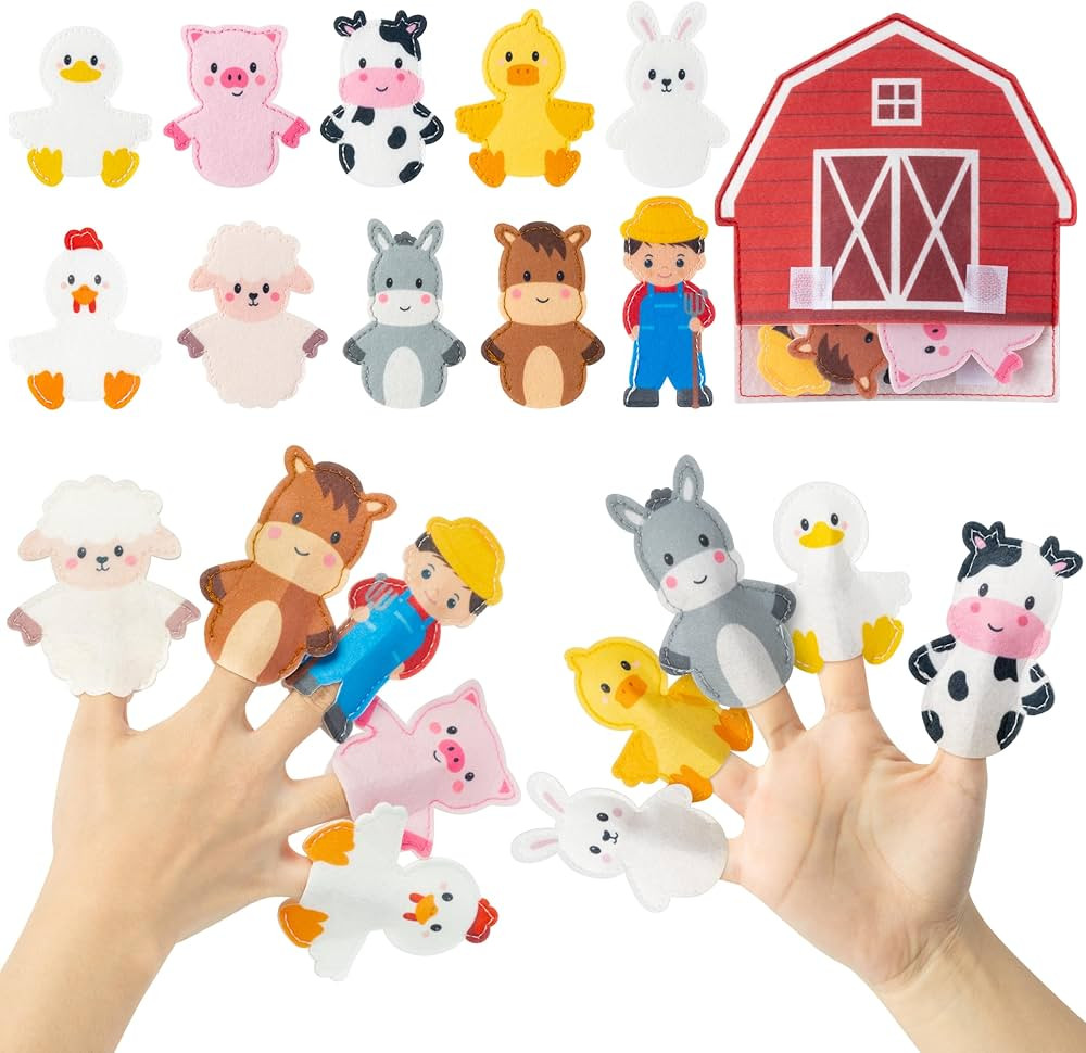 COcnny Farm Animal Finger Puppets - 11pcs Farm Felt Finger Puppet with Barn Bag Set Making Crafts... | Amazon (US)