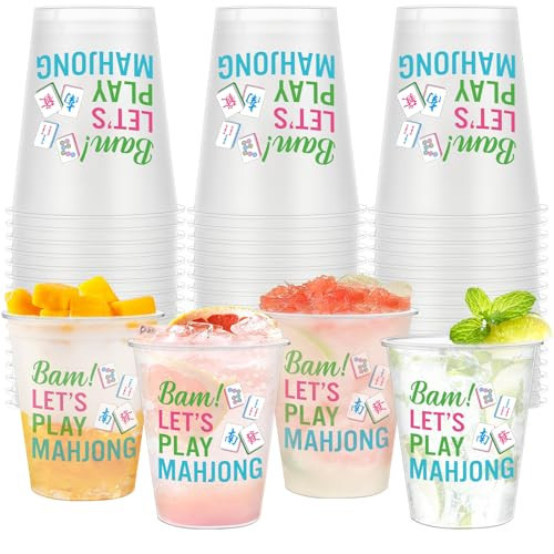 Meanplan 50 Pcs Mahjong Cups Plastic Reusable 12 oz Mah Jong Party Supplies Mah-Jong Cups Gifts for Women Game Night Family Play Day Theme Birthday Party Decorations(Mahjong) | Amazon (US)