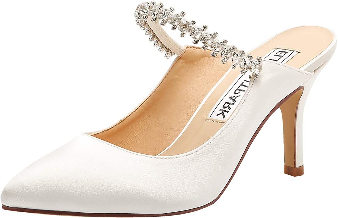ELEGANTPARK HC1919 Heels for Women Pointed Toe Mules Shoes High Heel Pumps Rhinestones Satin Wedd... | Amazon (US)