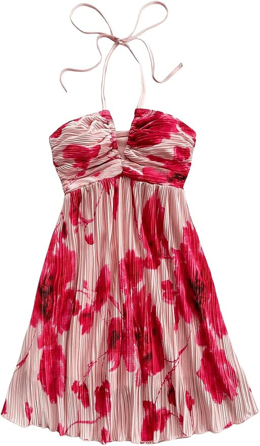 SOLY HUX Women's Tie Dye Cami Dress Halter Backless Sleeveless A Line Short Summer Dresses Sundre... | Amazon (US)