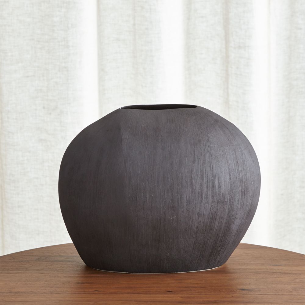 Alura Short Dark Grey Oval Ceramic Vase | Crate & Barrel
