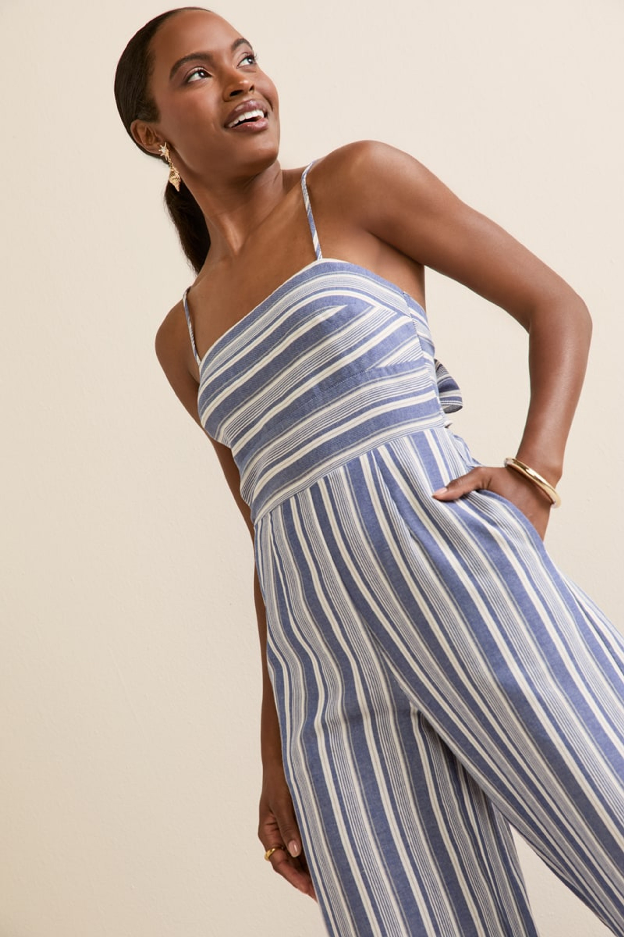 Myra Striped Bow Back Jumpsuit | Francesca's