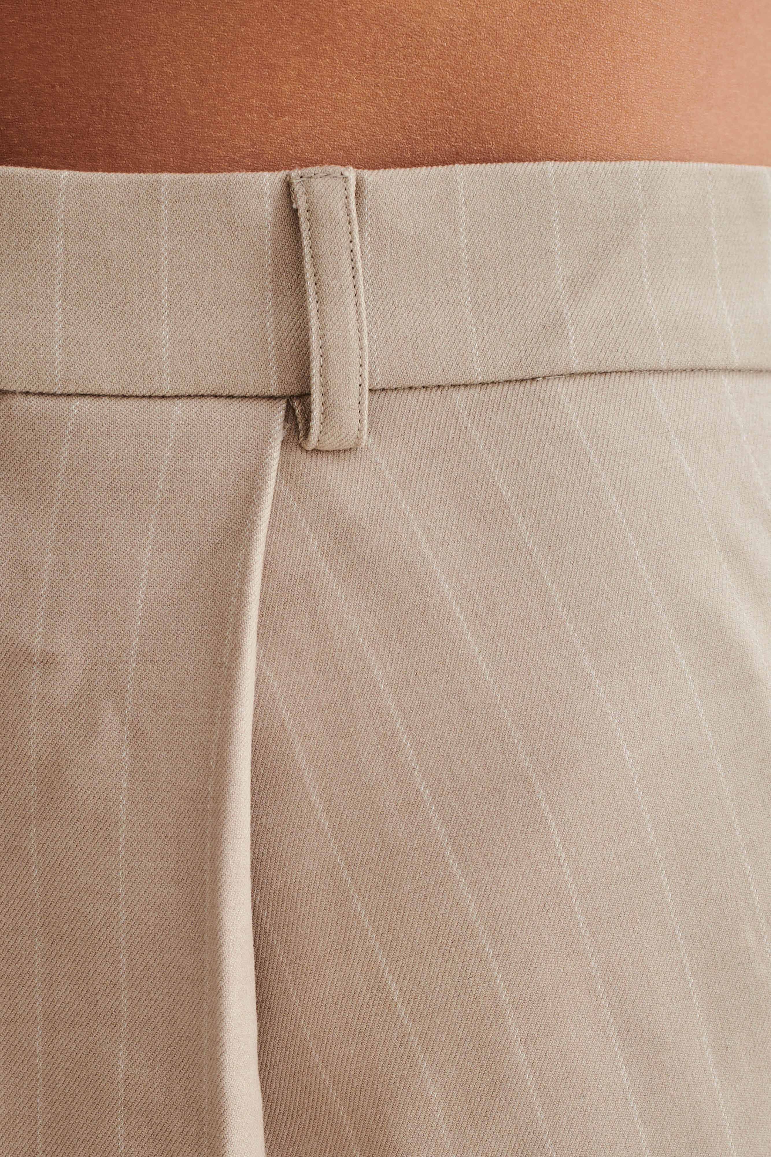 Tracey Suiting Mini Skirt - Taupe Pinstripe | MESHKI US