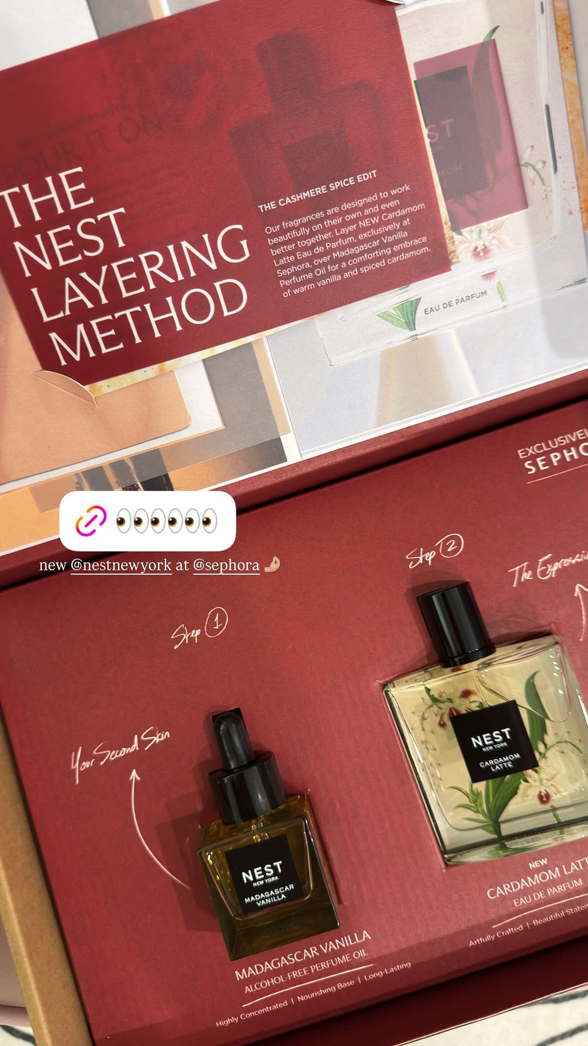 Okay the NEST Layering Method is basically fragrance homework and I'm here for it 🤍 Step 1: Madagascar Vanilla perfume oil as your base. Step 2: layer the NEW Cardamom Latte EDP on top for that warm vanilla-spiced-cardamom combo that smells like your favorite fall drink. New and exclusively at Sephora — linking both so you can build your own second skin. 

 