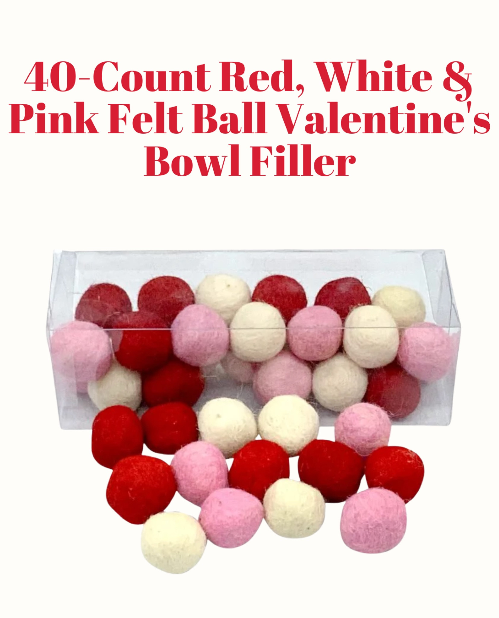 ❤️ Add a little love to your decor with this 40-Count Red, White & Pink Felt Ball Valentine's Bowl Filler from At Home!

These soft, colorful felt balls are perfect for filling bowls, vases, or trays to create a cozy Valentine’s vibe. A simple way to brighten up your space for the season of love!

✨ Cute, versatile, and oh-so-charming!
✨ Perfect for table decor or crafting projects.

#LTKHome #LTKFindsUnder50 #LTKSeasonal