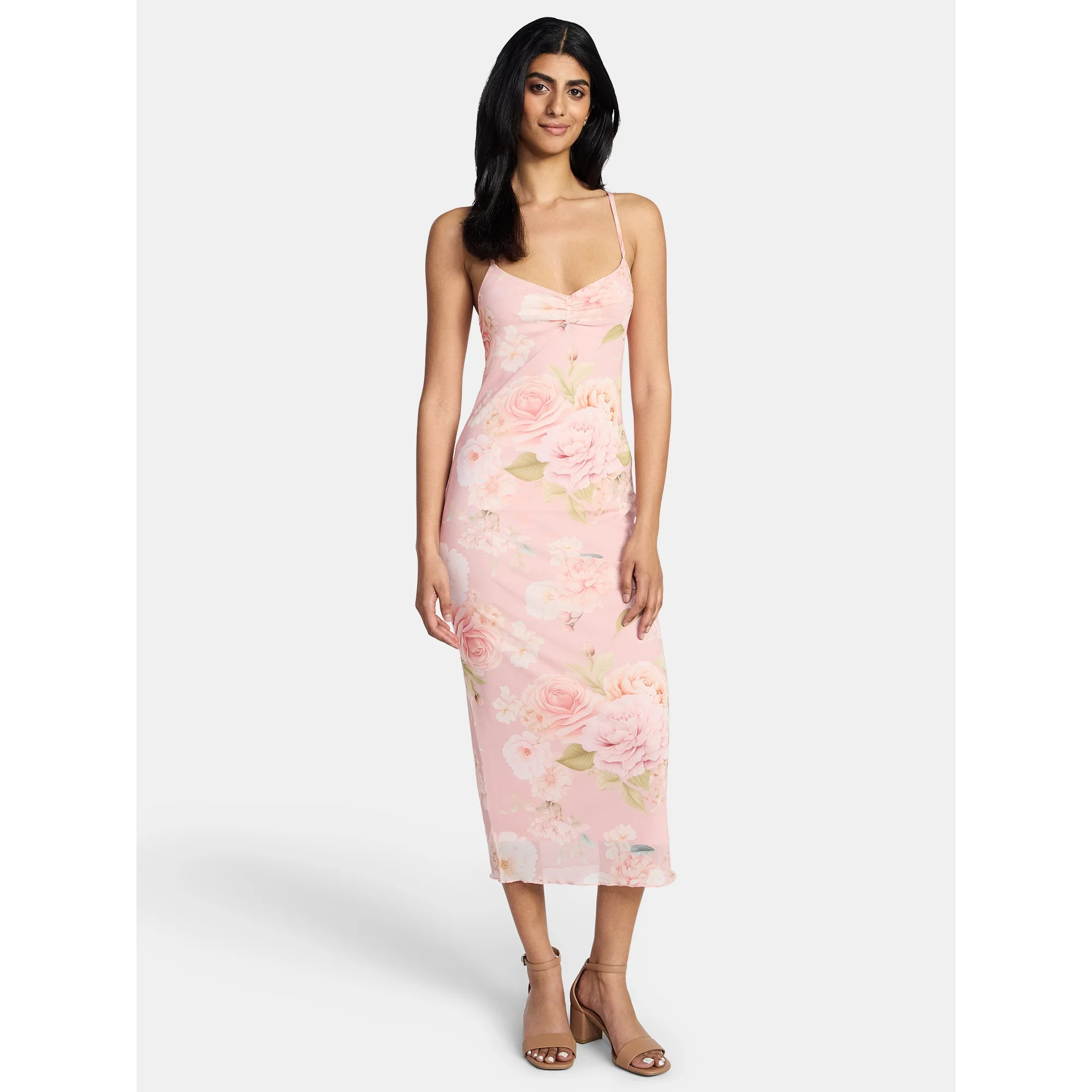 Madden NYC Women’s Floral Mesh Midi Dress, Sizes XXS-XXL | Walmart (US)