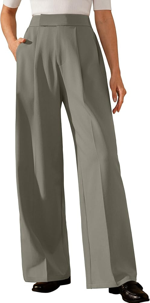 Arach&Cloz Women's Wrinkle-Free Pleated High Waisted Business Casual Wide Leg Dress Pants 2026 | Amazon (US)