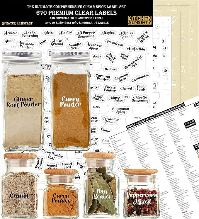 670 Labels: 498 Spice Names + 96 Blank Labels | Most Bold Cursive Preprinted Black & White Letter... | Amazon (US)