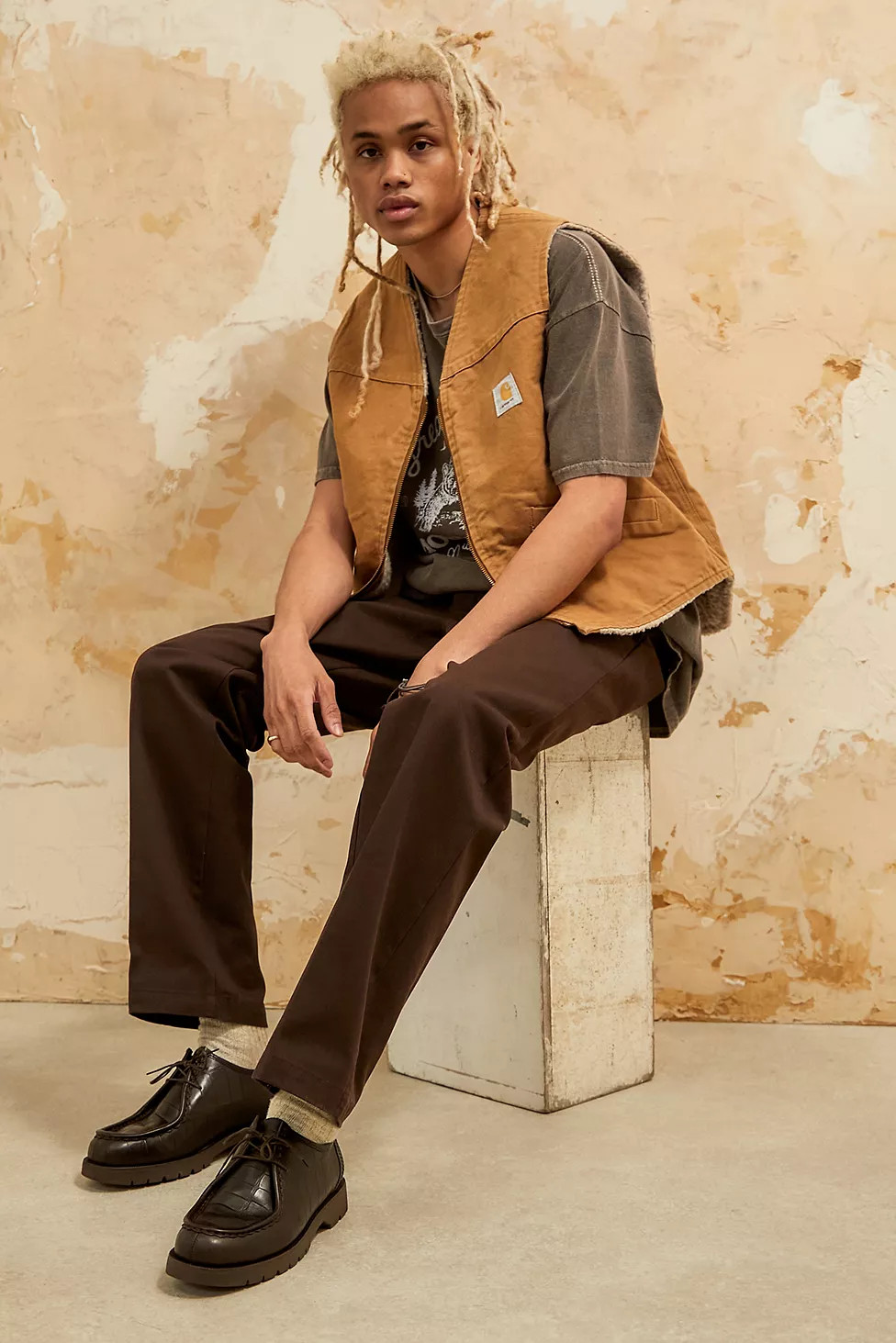 KLEMAN - Chaussures en cuir PADROR imitation croco marron | Urban Outfitters FR