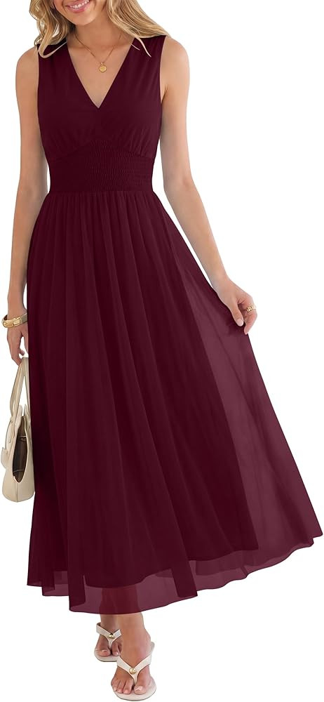 ANRABESS Womens Summer Floral Maxi Dress, A Line Tulle,Elegant for Wedding Guest & Beach Vacation... | Amazon (US)