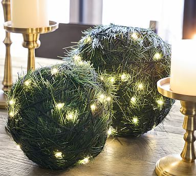 Light Up Faux Evergreen Spheres - Set of 2 | Pottery Barn (US)