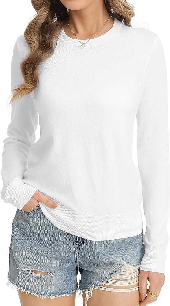 QUALFORT Women's Sweaters Long Sleeve Soft Lightweight Basic Knitted Pullover Sweater | Amazon (US)