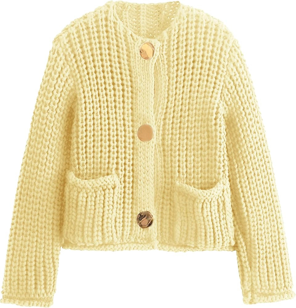 Yimoon Women's Cropped Cardigan Sweater Button Down Chunky Knit Sweater Long Sleeve Fall Open Fro... | Amazon (US)