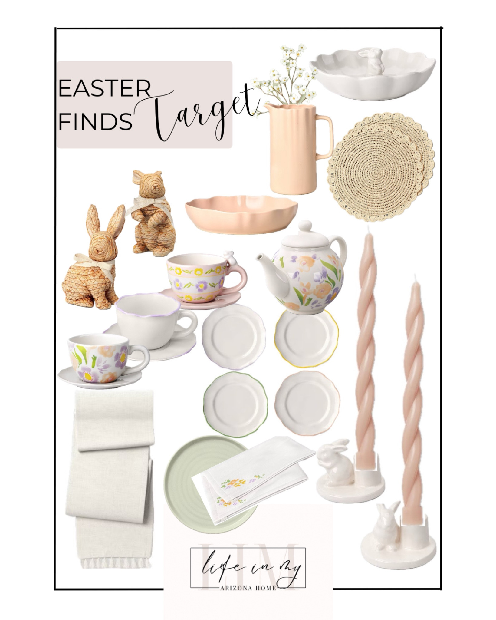 Easter finds for the table!  Follow @lifeinmyarizonahome on Instagram for more inspiration. 

Cotton textured table runner | green stoneware dinner plate | dogwood faux stems | woven Easter bunny | round crochet paper chargers | stoneware tea cup and saucer | stoneware teapot | stoneware appetizer plate set | bunny taper candle holder | taper candles | bunny bowl | Scalloped Stoneware Shallow Serving Bowl Blush | blush stoneware pitcher | embroidered napkin 

#LTKFindsUnder50 #LTKHome #LTKSeasonal