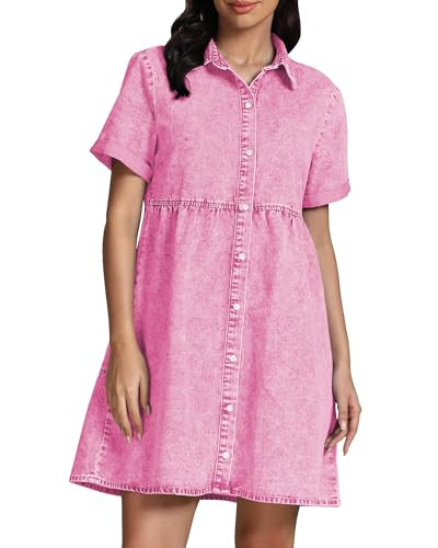 GRAPENT Summer Dresses for Curvy Women Dress to Hide Tummy Mother of The Bride Dresses for Women Button Down Dresses Plus Size Pink Dress Plus Size Dresses Casual Color Aurora Pink Size XX-Large | Amazon (US)