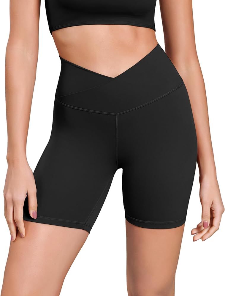 ODODOS Cloud Feeling Cross Waist Yoga Shorts for Women, 6" Crossover High Waist Lounge Biker Shor... | Amazon (US)