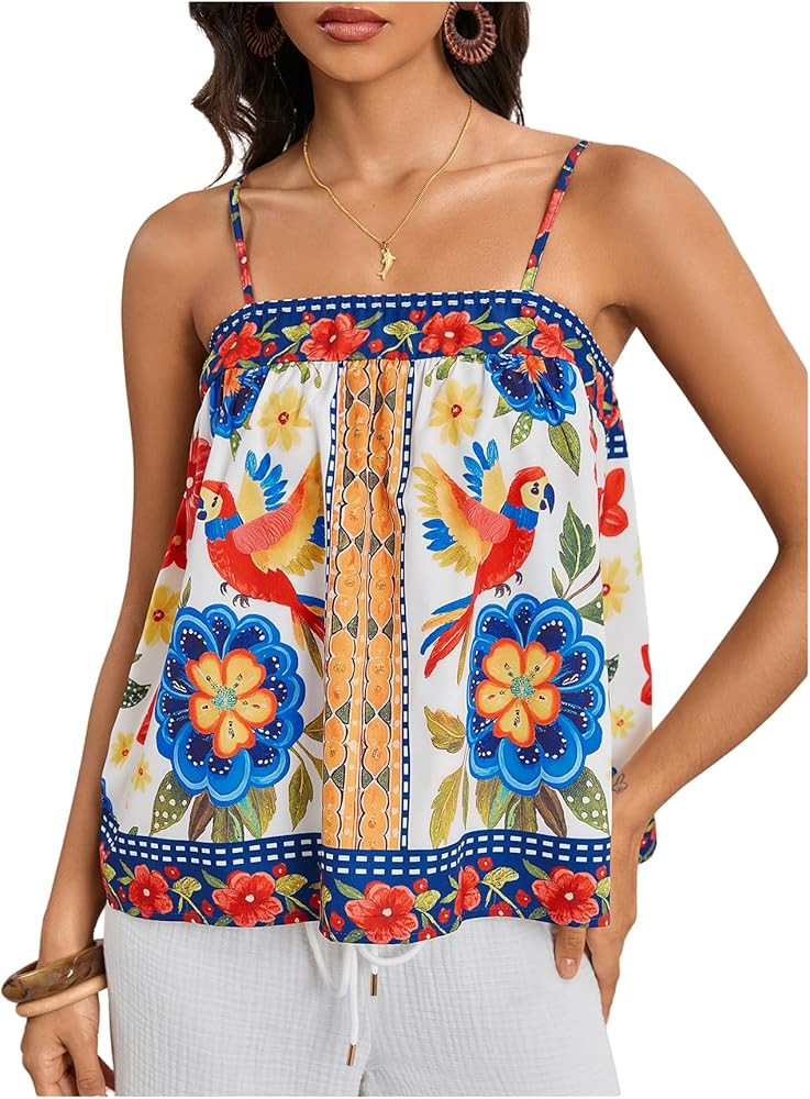Women's Floral Tropical Boho Camisole Tops Spaghetti Strap Summer Tops Vacation Beach Outfits | Amazon (US)