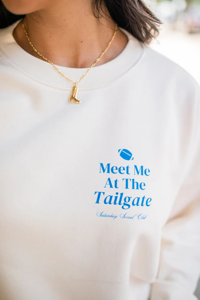Meet Me At The Tailgate Blue Ivory Comfort Colors Graphic Sweatshirt | Pink Lily