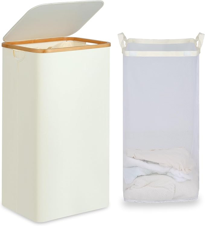 efluky Laundry Basket with Lid and Removable Bag, 100L Tall Laundry Hamper with Bamboo Handles, A... | Amazon (US)