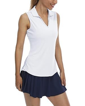 LastFor1 Women's Sleeveless Polo Golf Shirts Quick Dry 50+ UV Protection V-Neck with Collar Light... | Amazon (US)