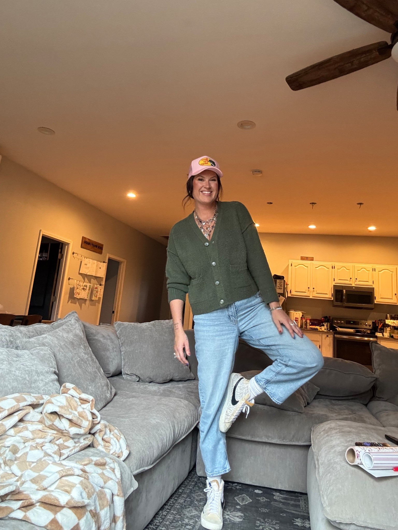 Just a casual, tall mom , standing infront of  a mile long to-do list, asking it to just go do itself ! 🙃🫠
(Actually I’d like to do the Christmas shopping & wrapping - the dishes & laundry & cooking & errands need to figure themselves out. 🤣) 

The overwhelm & overstimulated spiral is beginning, but I’m ignoring it for a minute to think about more fun things … like outfits 🤷🏻‍♀️💋

2 days of wearing pink & green in a row. Yesterday it just kind of happened, today it’s because I’m going to see Wicked (but first I gotta catch up & finish the end of the first one lol) 

💗my jeans are on SALE right now for 40% off!! I sized down one to a 10

💚These basic camis are my fave ! And they hold their shape & fit well even after lots of wear & washing! 

#LTKFindsUnder50 #LTKMidsize #LTKTall