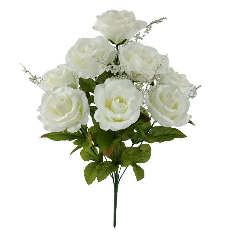 Mainstays Indoor Artificial Rose Floral Bush, White Color, Assembled Height 17.5" | Walmart (US)