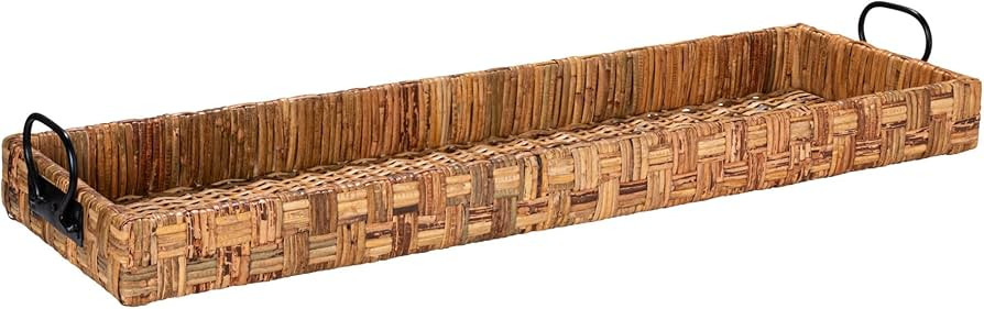 Creative Co-Op Oversized Hand-woven Rattan Tray with Metal Handles, Natural | Amazon (US)
