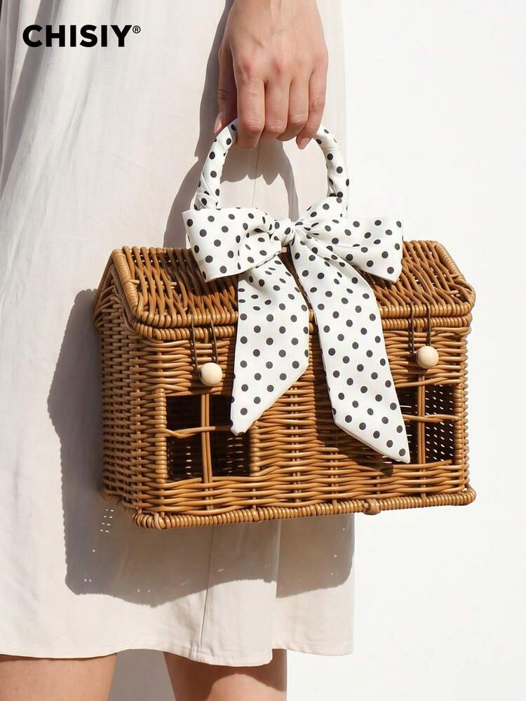 Original Handmade New Style Forest Style Girl Atmosphere Rattan Woven Box Bag Small House Shape G... | SHEIN