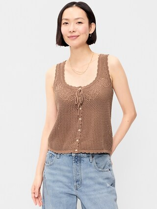 Sleeveless Crochet Button-Front Tank Top | Old Navy (US)